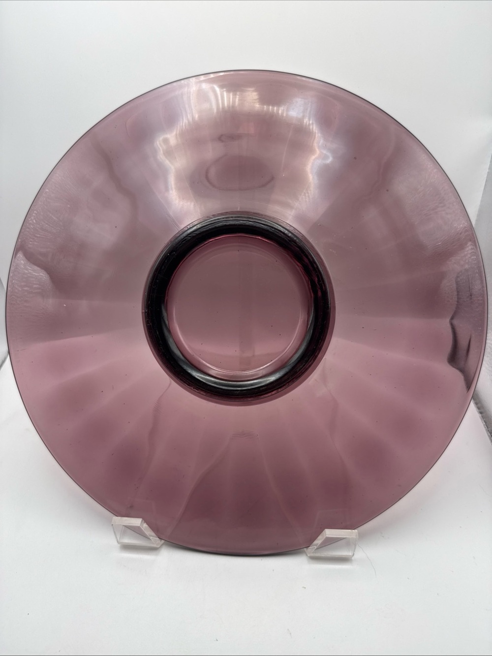 Vintage Amethyst Purple Glass 11" Platter Large Flat Optic Ribs Charger Plate - Picture 7 of 11